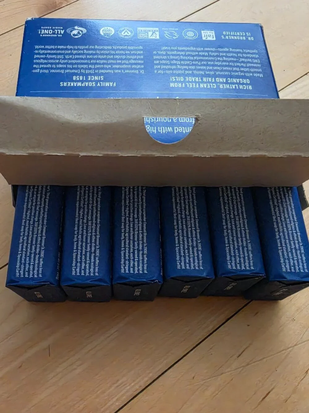 Dr. Bronners Pure Castile Peppermint Magic Bar Soap 6 bars 5 oz each